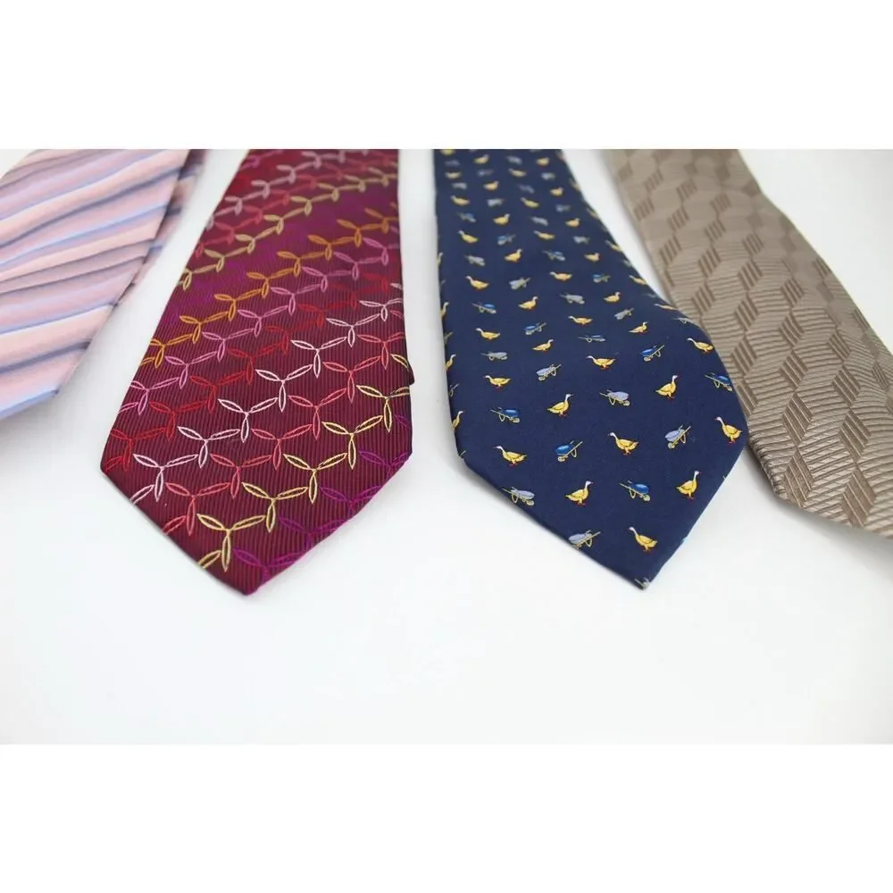 4pc Mens 100% Silk Tie Lot Van Heusen Rykiel Homme Villa Bolgheri Platinum Birds